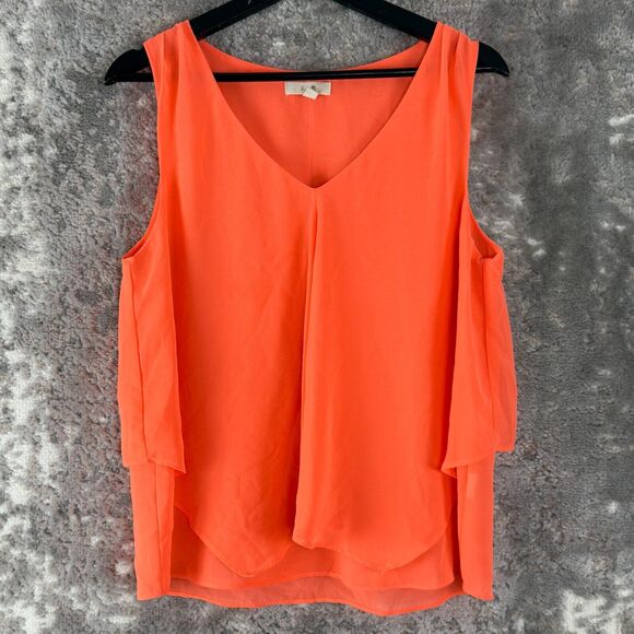 E Hanger M Sz L Peachy Orange Sleeveless Layer Blouse Spring Summer Lightweight - Picture 1 of 7